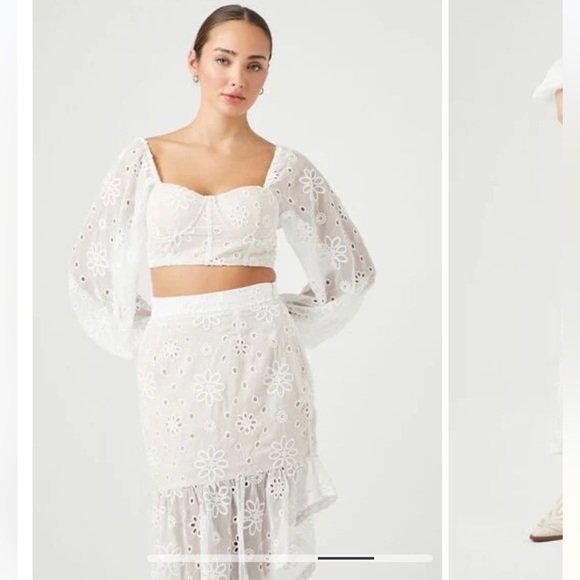 Floral Eyelet Top and Skirt Set - Picture 2 of 7